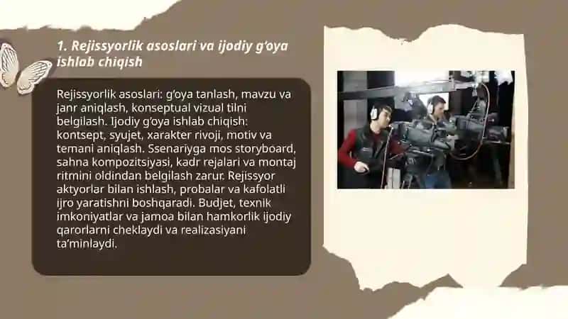 Rejissura: tasvirga olish va montaj amaliyoti fani 3