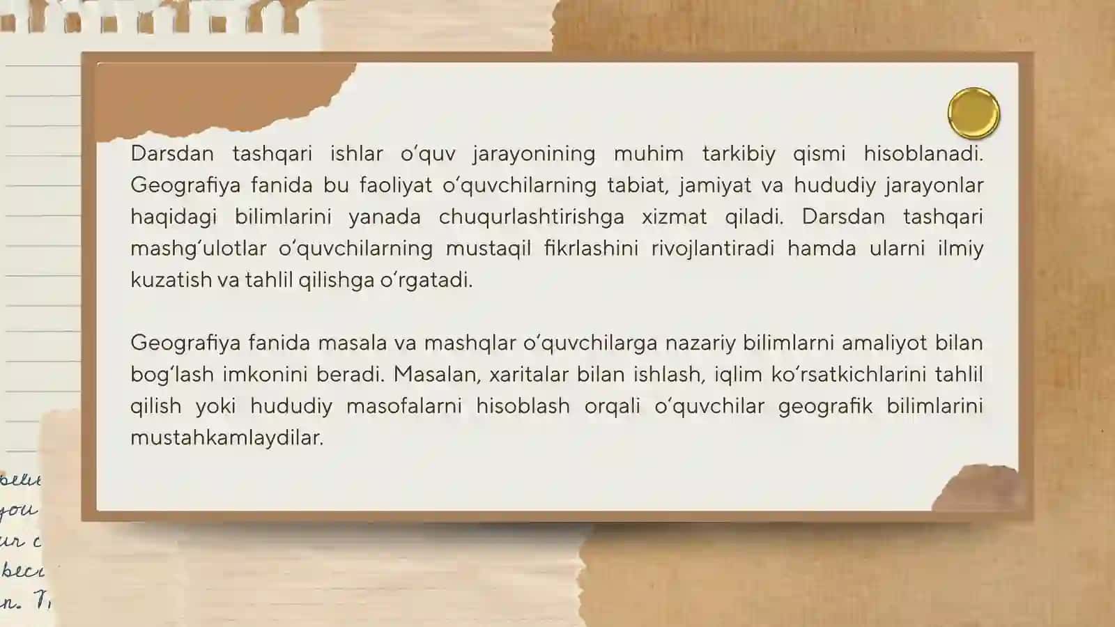 Darsdan tashqari ishlarda masala va mashqlardan foydalanish yo‘llarini belgilash. 3
