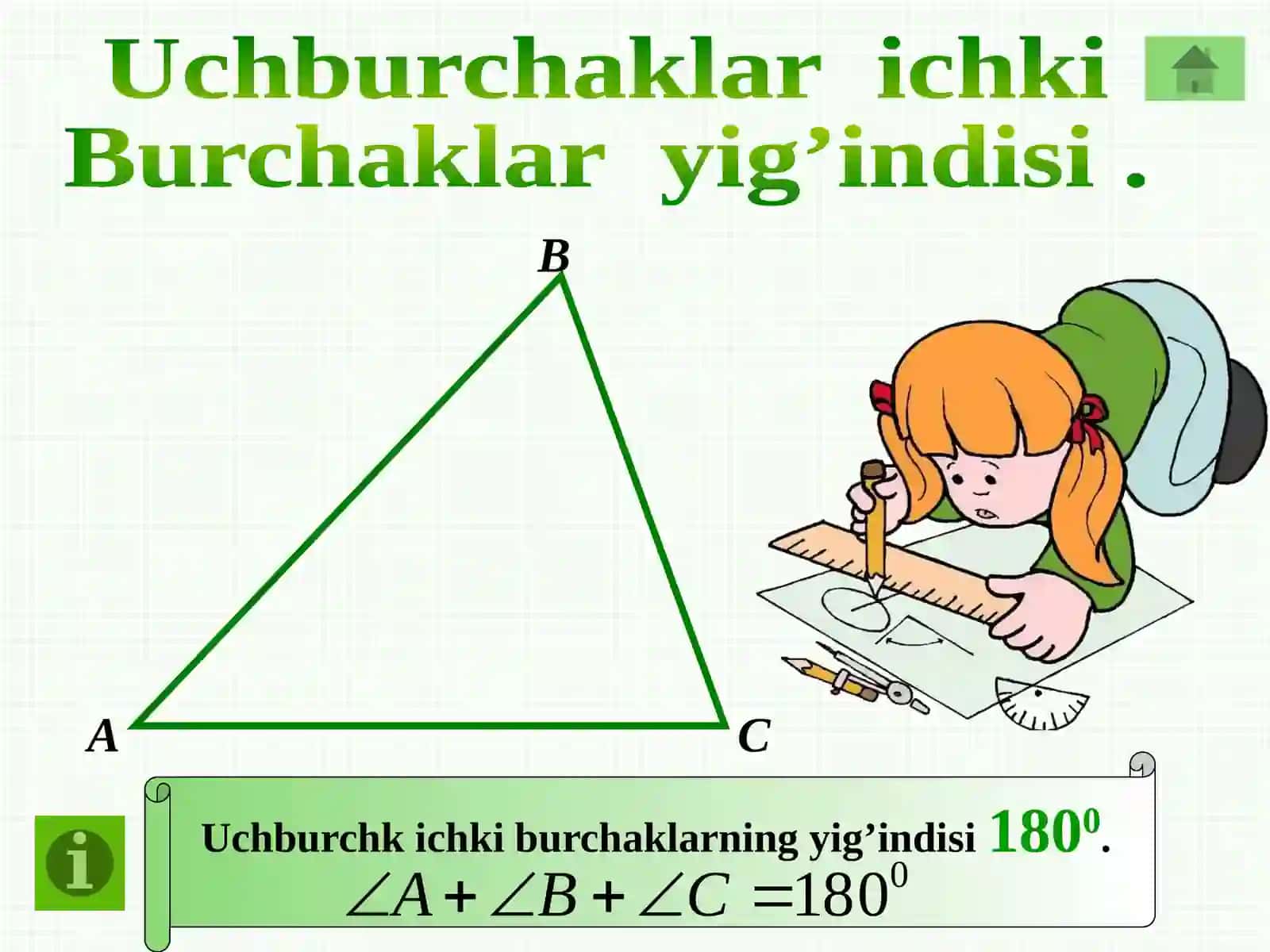 Uchburchaklar ichki burchaklari haqida teoremaga doir misollar 3