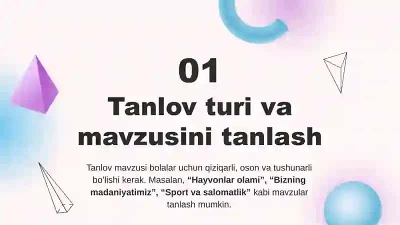 Boshlang’ich sinfda tanlovlarni tashkil etish va o’tkazish ssenariysini ishlab chiqish 3