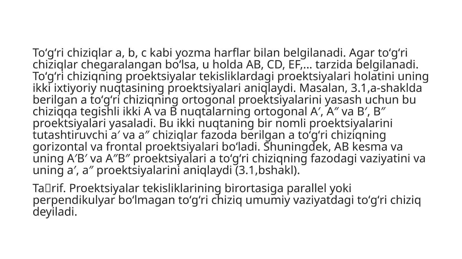 To’g’ri chiziqning ortogonal proektsiyalari 3
