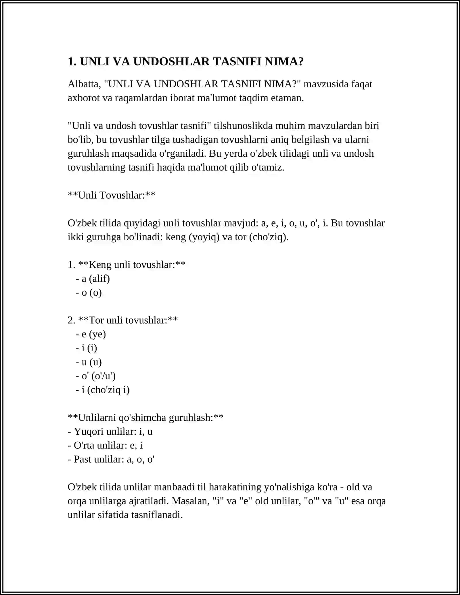 UNLI VA UNDOSHLAR TASNIFINI OSON USULDA TUSHUNTIRISH 3