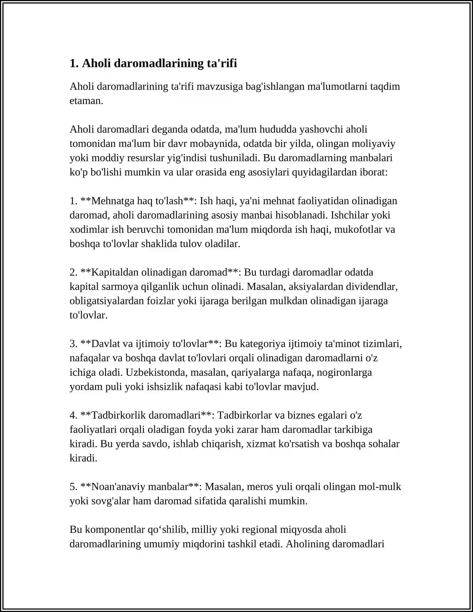 MUSTAQIL ISH Mavzu: AHOLI DAROMADLARI VA DAVLATNING IJTIMOIY SIYOSATI 3