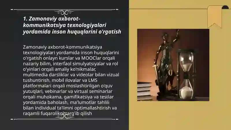 Inson huquqlari va huquq ustuvorligi mavzusini zamaonaviy pedagogik texnologiyalar asosida yoritib berish 3
