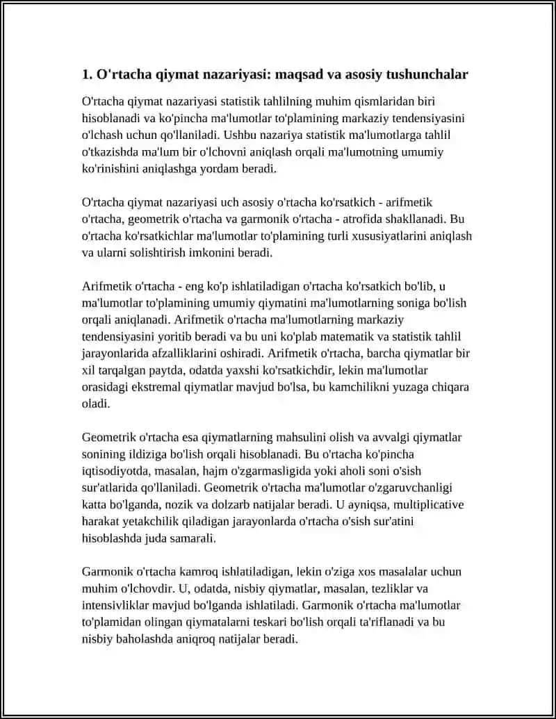 O'RTACHA QIYMATLAR NAZARIYASINING ASOSIY ILMIY TAMOYILLARI, O'RTACHALAR TURLARI 3