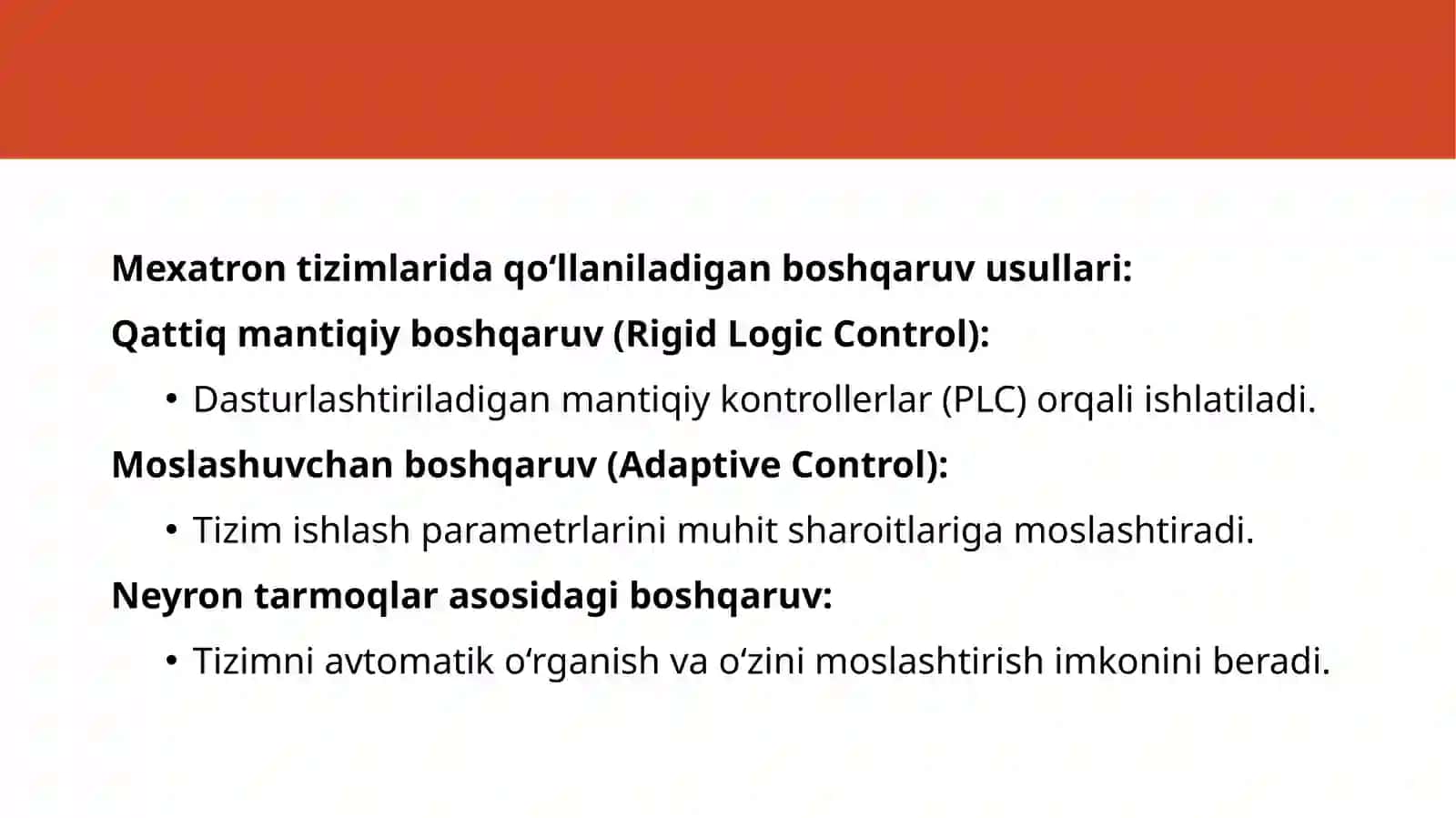 Mexatron va robototexnik boshqarish tizimlari 3