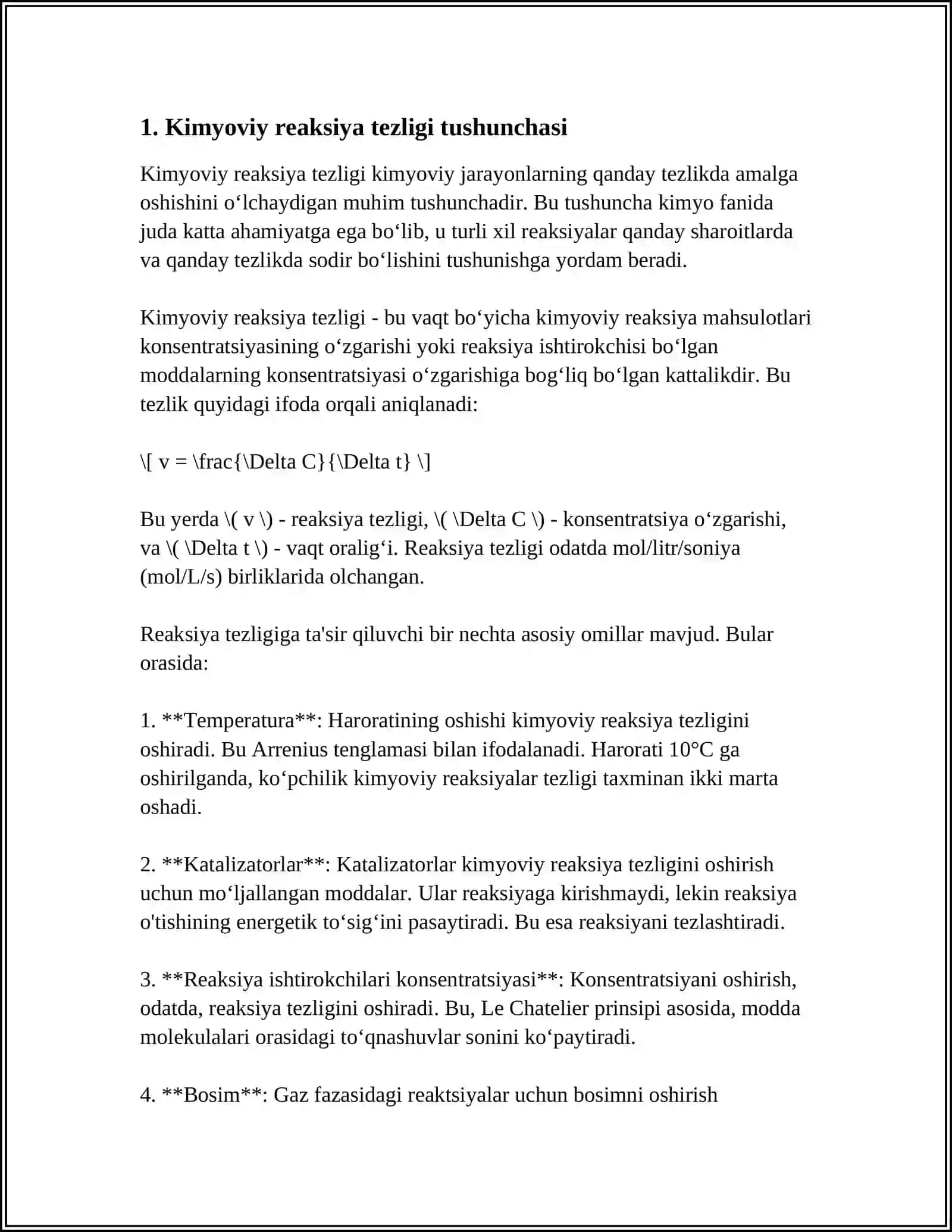 KIMYOVIY REAKSIYA TEZLIGI VA UNGA TA’SIR ETUVCHI OMILLAR 3
