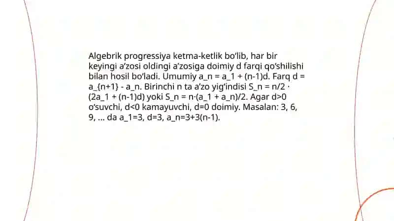 Algebrik progressiya geometrik progressiya Mohichehra 3