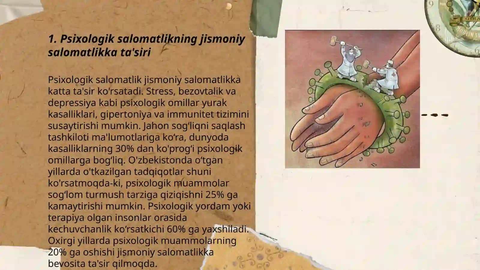 Gigiyena va kasalliklarning oldini olish haqida tushuncha: psixikaning holati va tanamizning holati oʻrtasidagi bogʻliqlik 3
