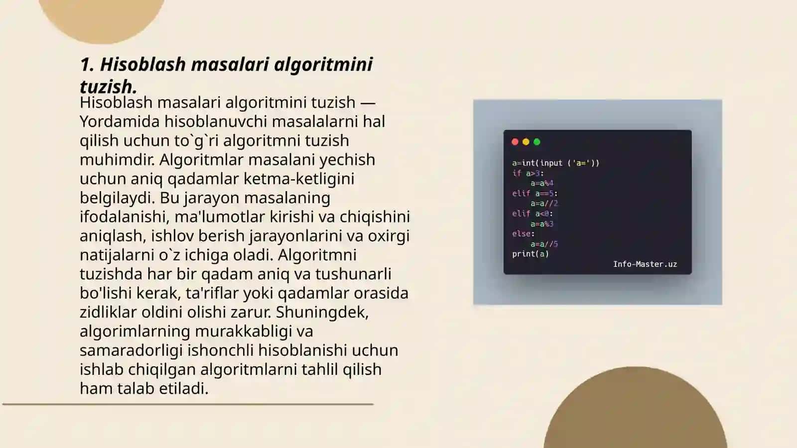 Hisoblash masalalari algoritmini tuzish 3