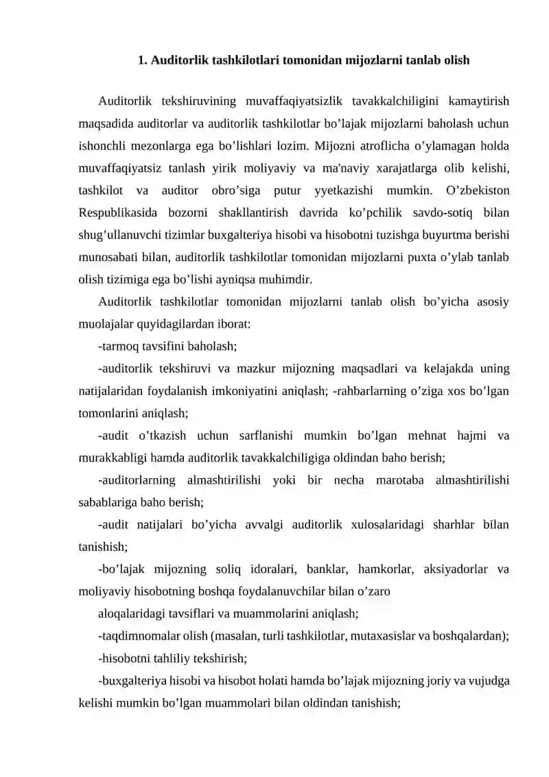Auditorlik tashkilotlari tomonidan mijozlarni tanlab olish 3
