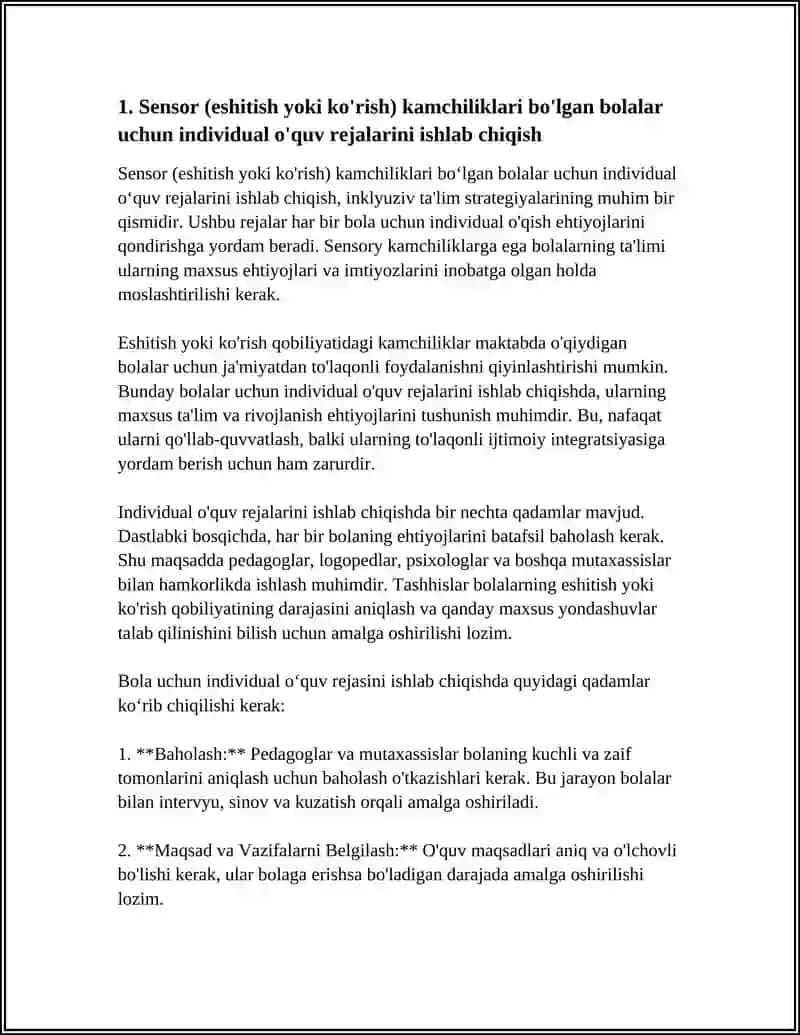 SENSOR (ESHITISH YOKI KO'RISHDA) KAMCHILIKLARGA EGA BO'LGAN BOLALAR UCHUN INKLYUZIV TA'LIM STRATEGIYALARI 3