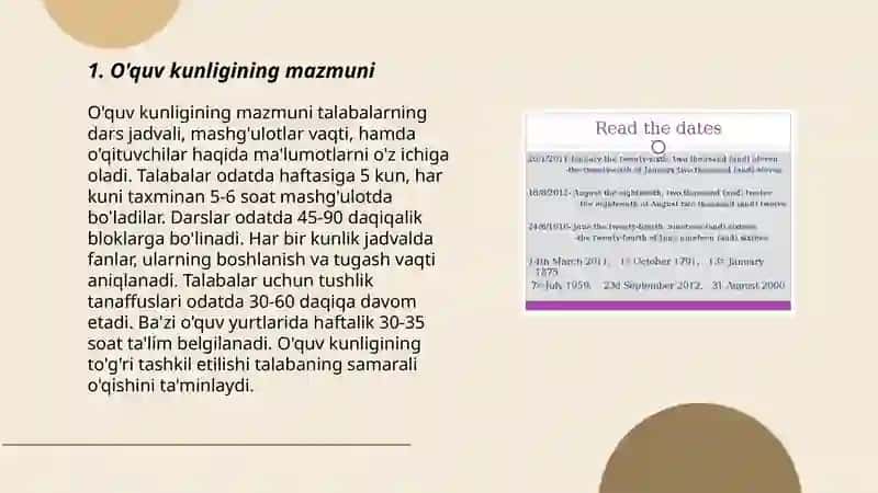 O'quv kunligining mazmuni 3