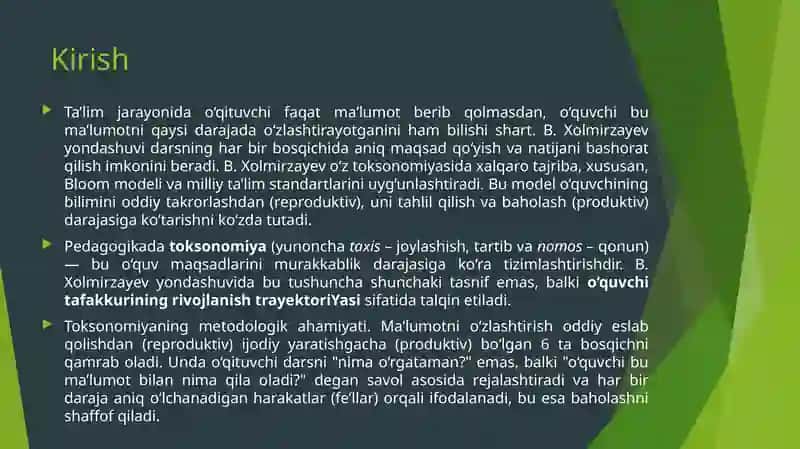 B.Xolmirzayevning ma'lumotlar toksonomiyasi 3