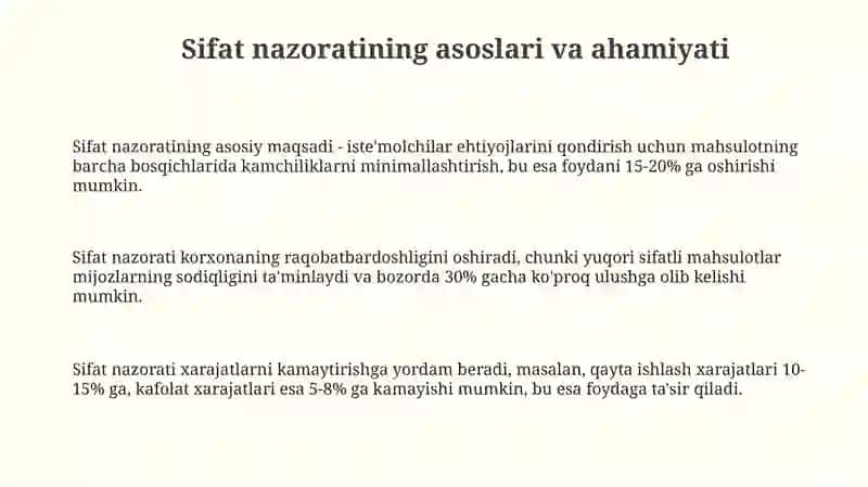 Sifat nazoratining asoslari va ahamiyati 3