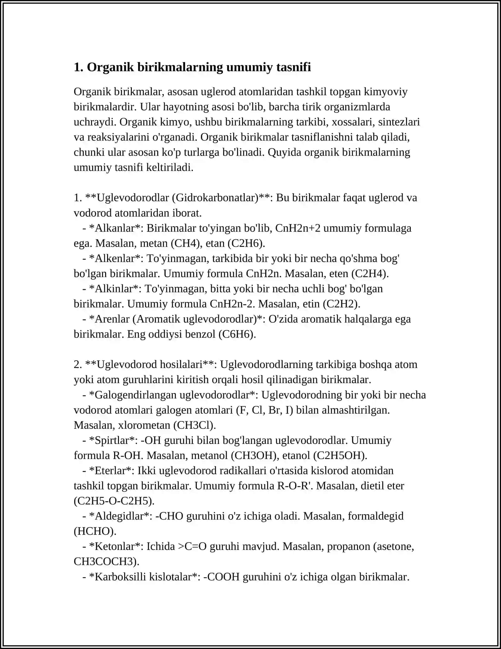 ORGANIK BIRIKMALARNING SINFLANISHI VA NOMENKLATURASI 3