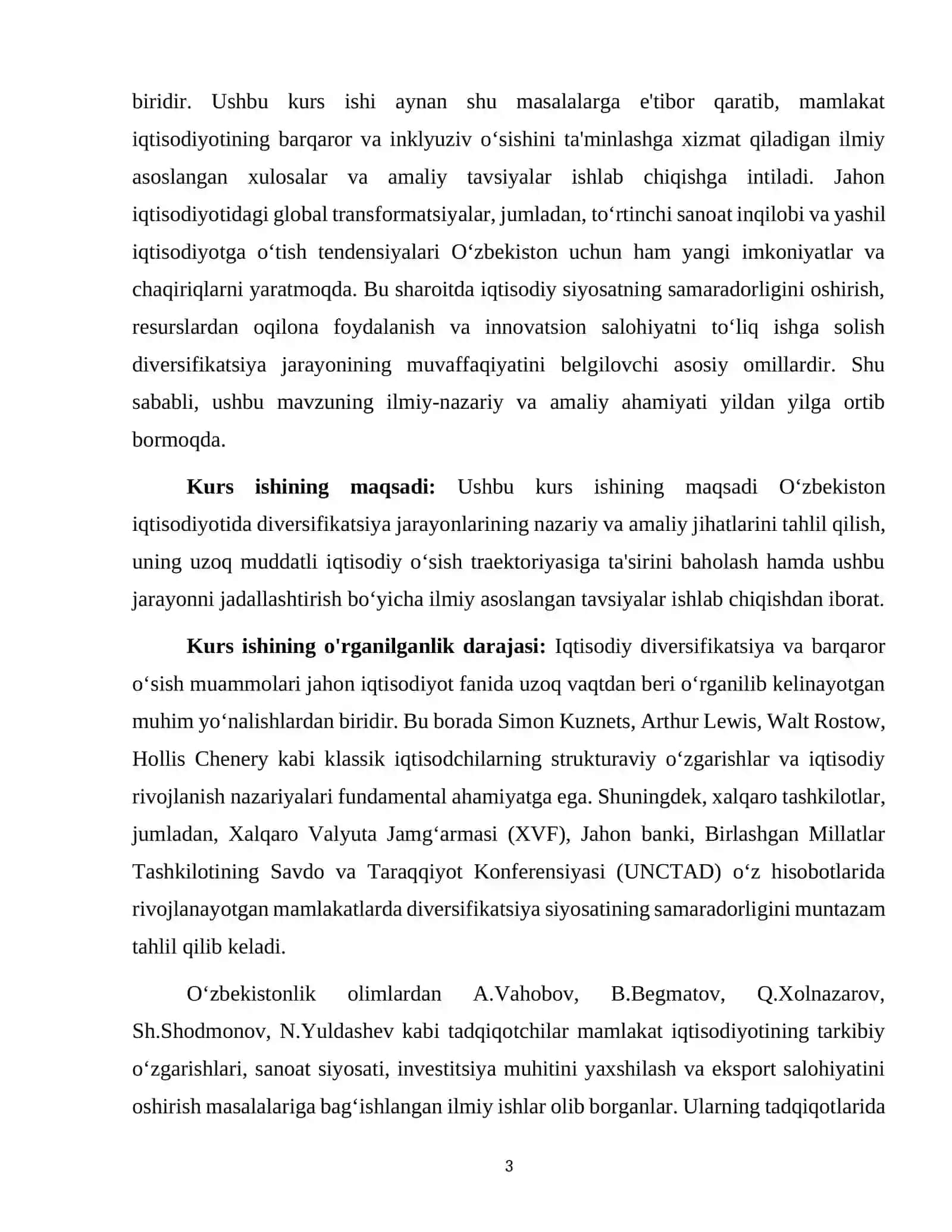 O‘ZBEKISTON IQTISODIYOTIDA DIVERSIFIKATSIYA VA O‘SISHNING UZOQ MUDDATLI TRAEKTORIYASI 3