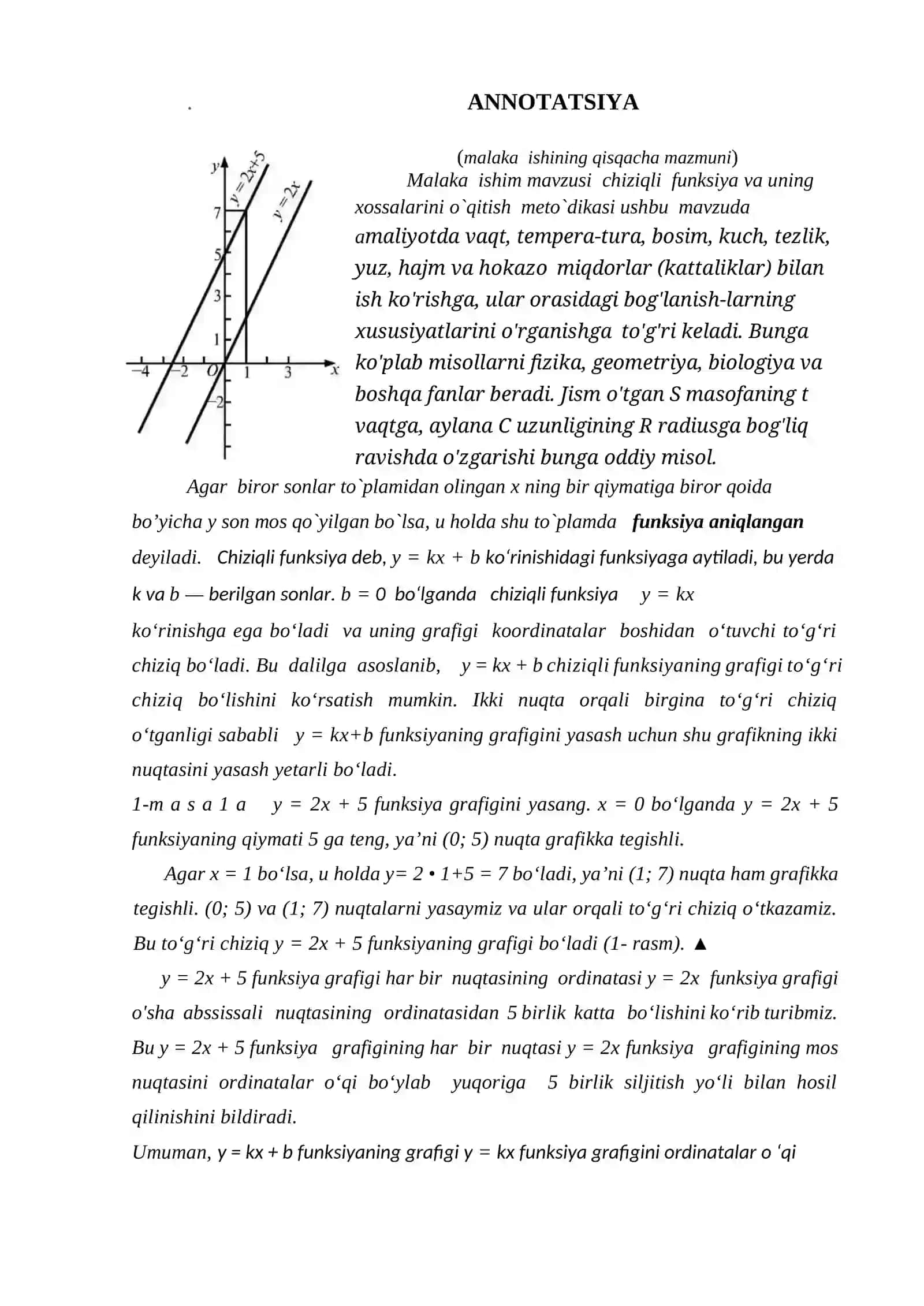 Chiziqli funksiya va uning xossalarini o’qitish metodikasi 3
