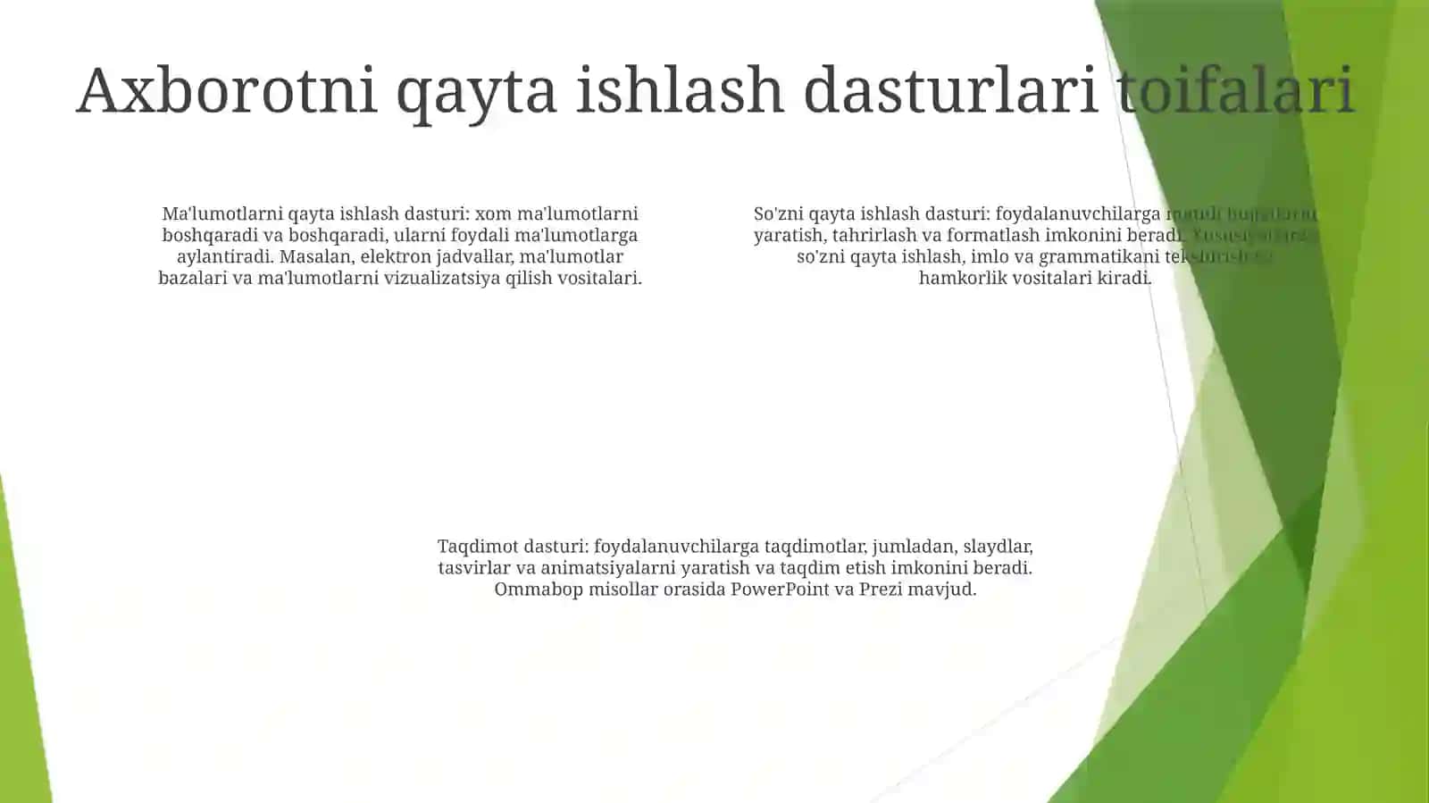 Axborotni Qayta Ishlashning Dasturiy Vositalari Va Ularning Tasnifi 3