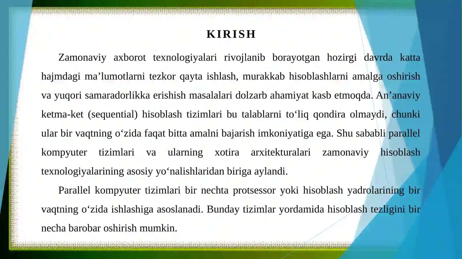 Parallel kompyuter xotira arxitekturalari va ularning dasturlashdagi ahamiyati 3
