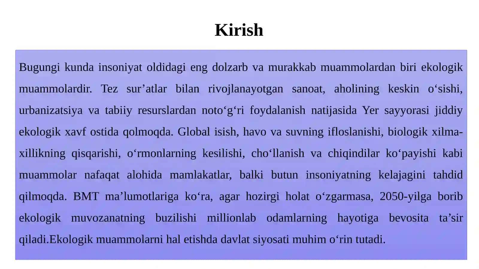 Ekologik muammolar va ularni hal etish bo‘yicha davlat siyosati 3