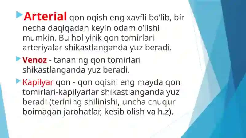 Qon ketish turlari va usullari 3