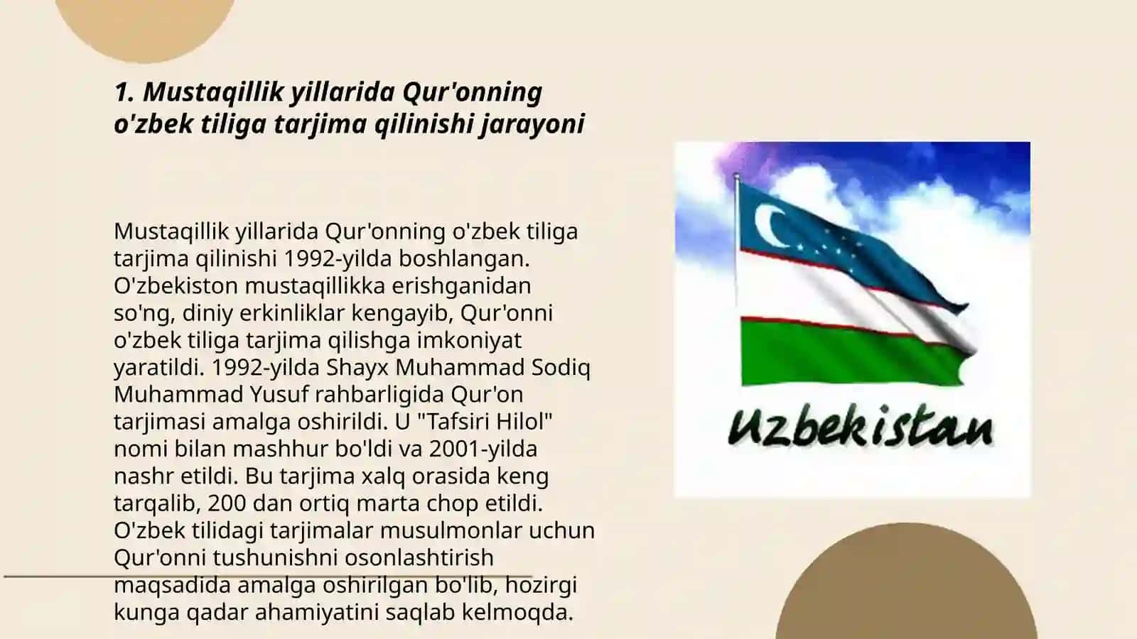 Mustaqillik yillarida Qur'onning o'zbek tiliga tarjima qilinishi va tasvirlari haqida 3