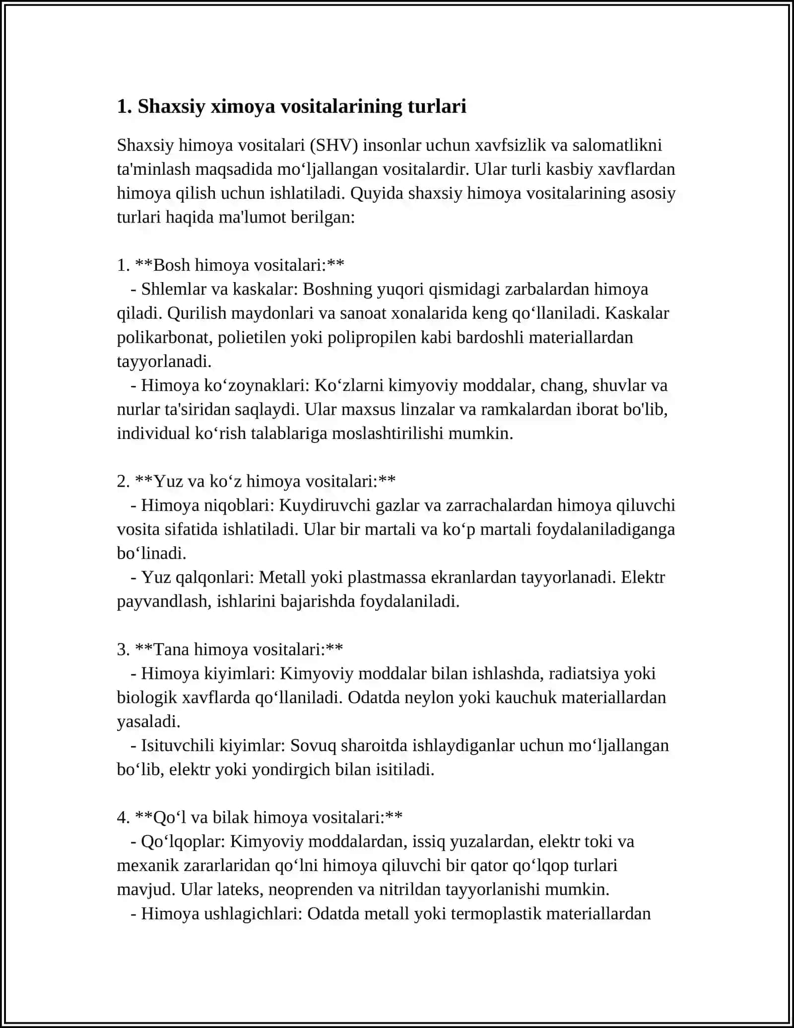 SHAXSIY XIMOYA VOSITALARINI TANLASH VA BUYURTMA BERISH 3