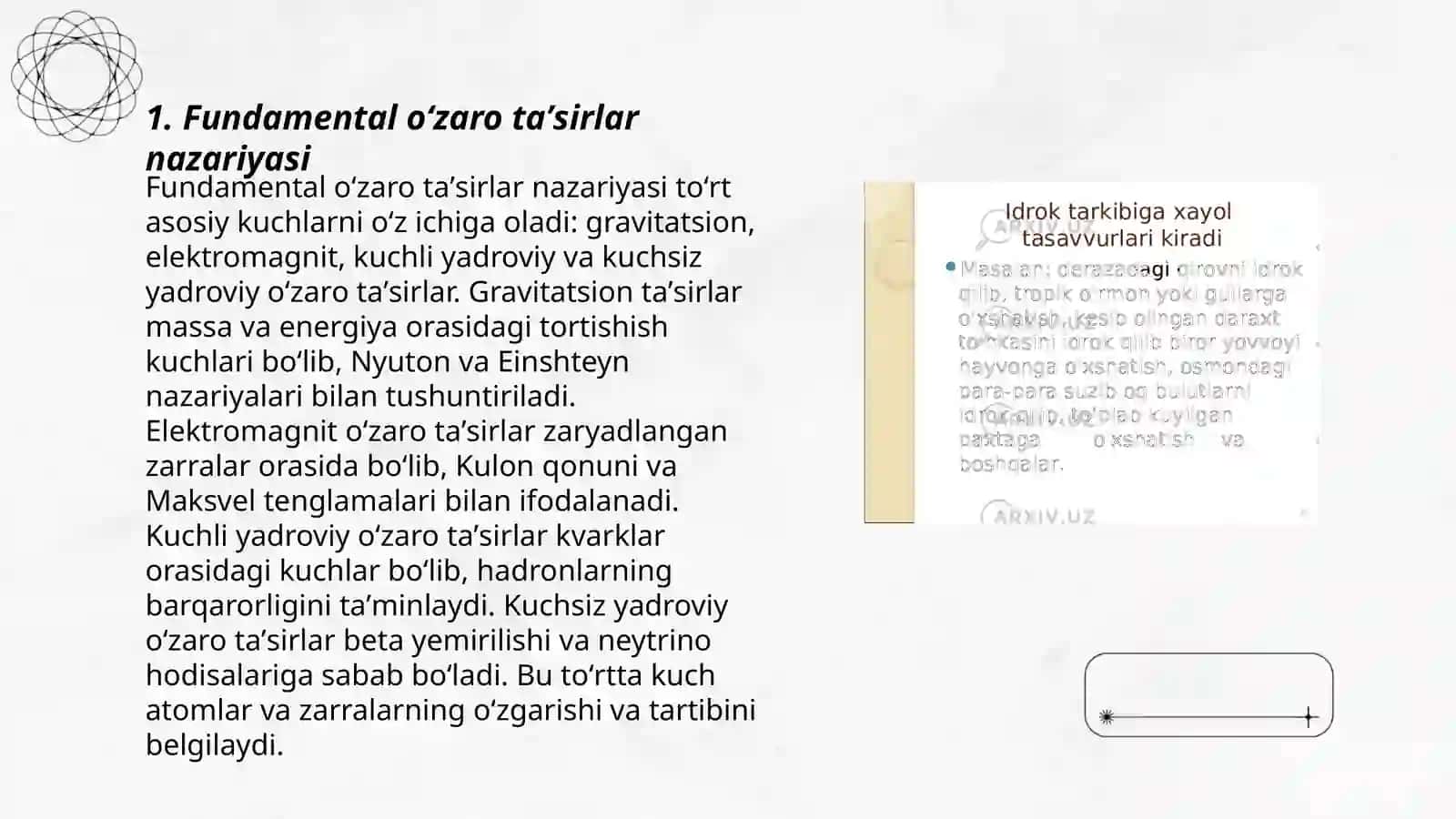 Fundamental oʻzaro taʼsirlar turlari. Yagona maydon nazariyasi 3