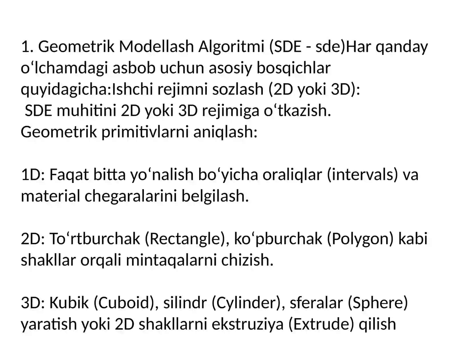 Sentaurus TCAD dasturida yarimoʻtkazgichli asboblarni 1D, 2D va 3D geometrik modelini hosil qilish algoritmini tuzish 3