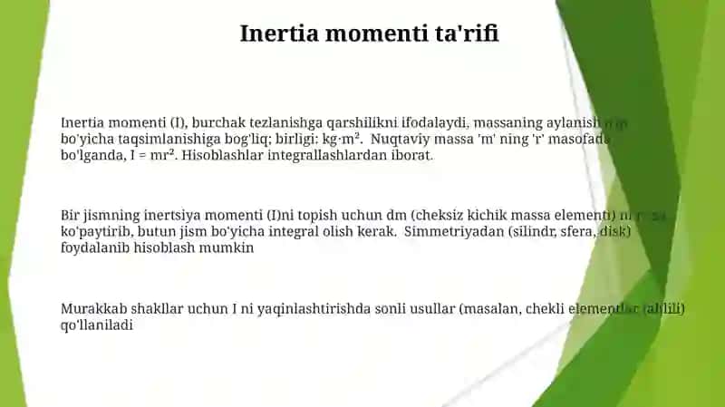Inertsiya momentining hisoblanishi 3
