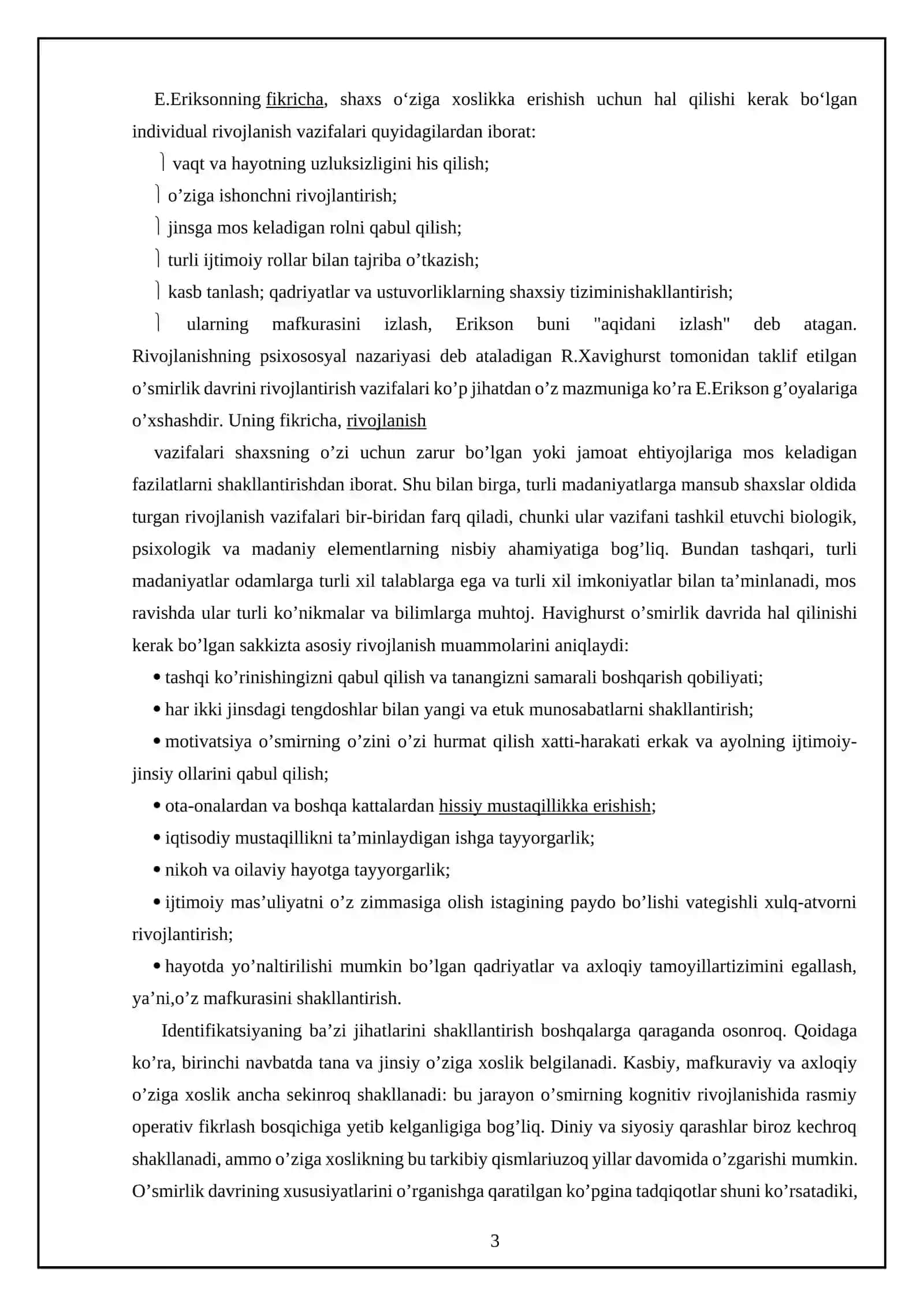 Zamonaviy psixoanlizning asosiy yo’nalishlari (E.Erikson nazariyasi) 3