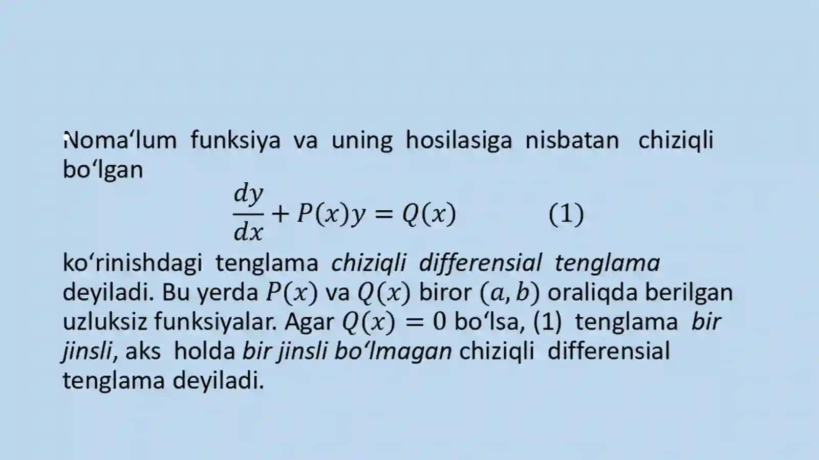 Birinchi tartibli chiziqli va Bernulli tenglamalari.Tola differensiallitenglama 3