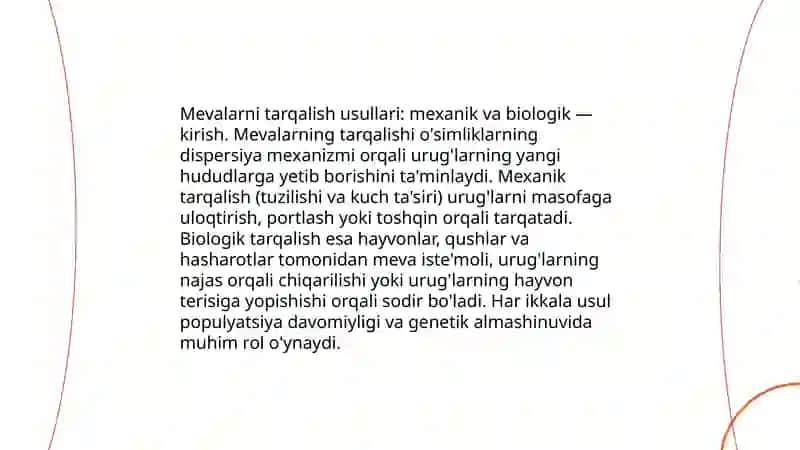 Mevalarni mexanik va biologik tarqalish usullariga qarab guruhlash va ko'rgazma qilish 3
