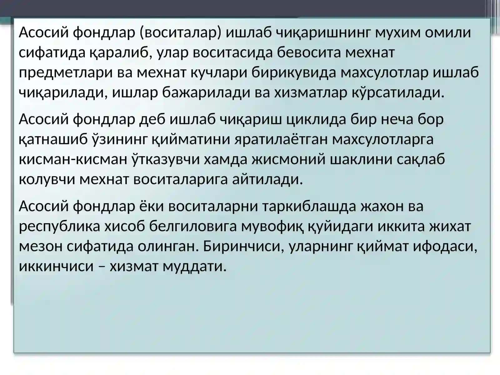 Asosiy vositalar holati va ulardan samarali foydalanish tahlili 3