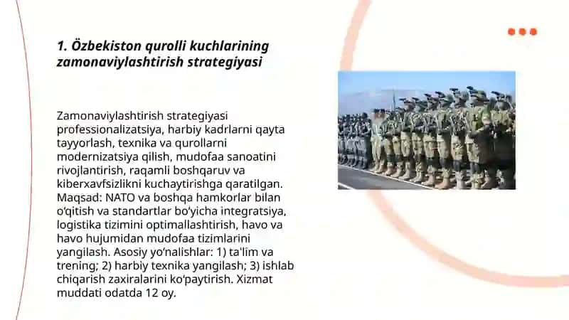 Özbekiston qurolli kuchlari. "Milliy armiya"ning takomillashishi. 3