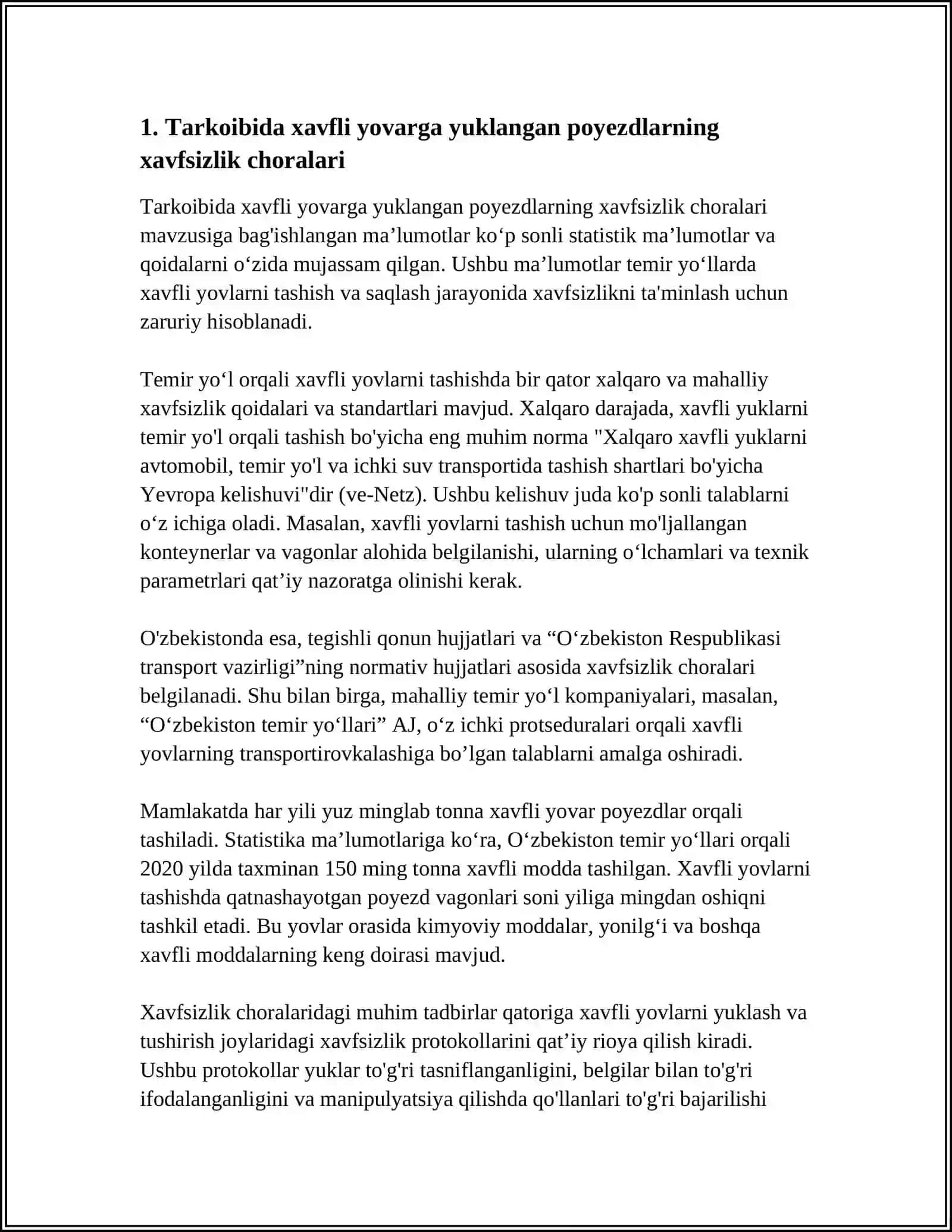 Tarkoibida Xavfli Yuklar Bo'lgan Poyezdlar Harakati 3