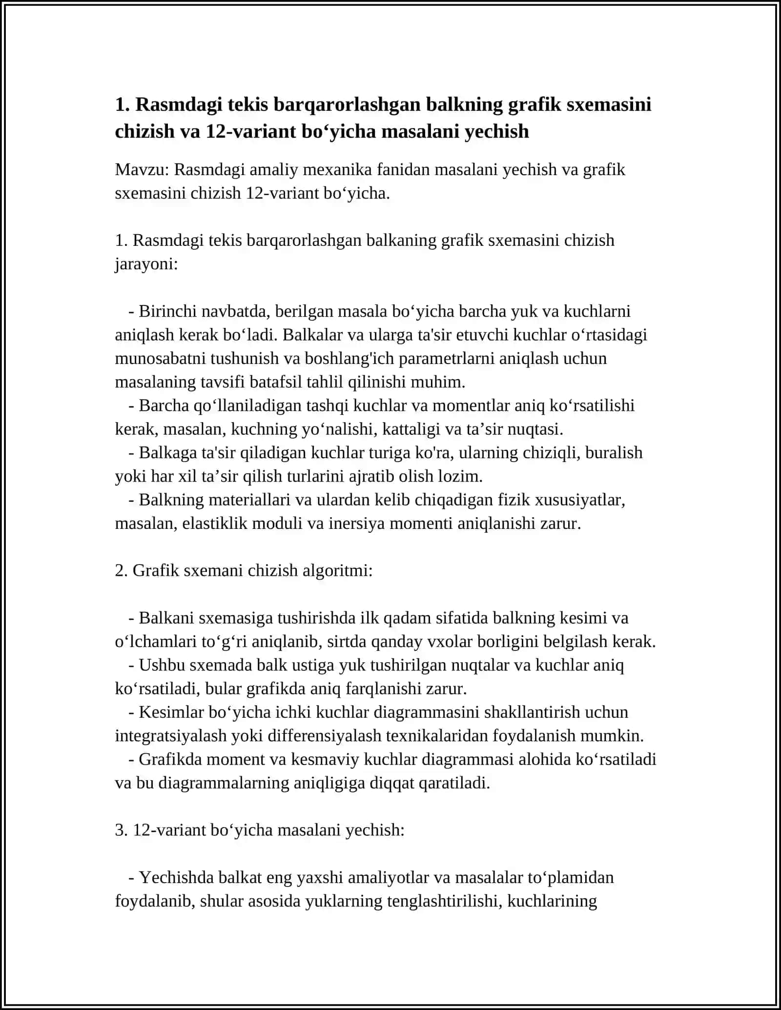 RASMDAGI AMALIY MEXANIKA FANIDAN MASALANI YECHISH, GRAFIK SXEMASINI CHIZISH KERAK 3