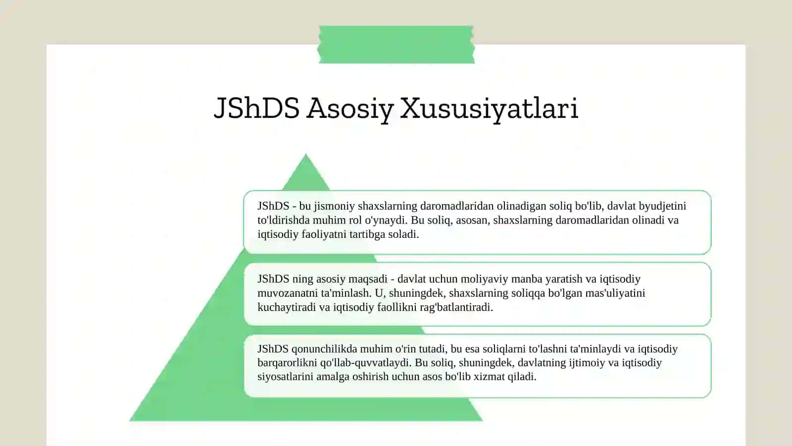 Jismoniy shaxslardan olinadigan soliq bo'lib, davlat byudjetini to'ldirishda muhim rol o'ynaydi 3