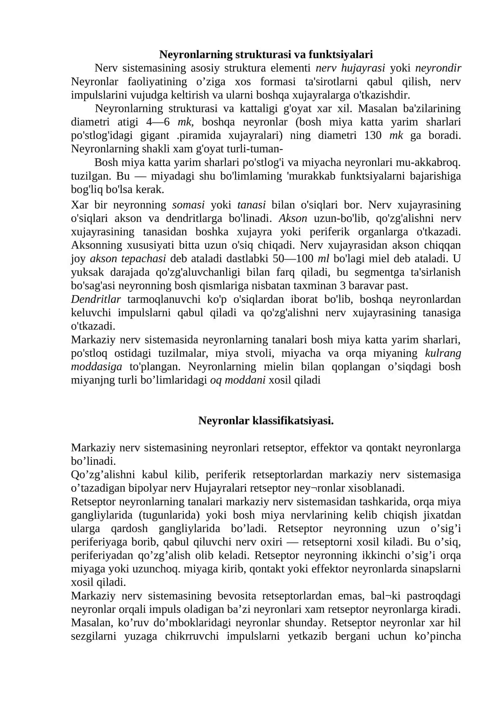Neyronlarning tuzulishi va vazifasi 3