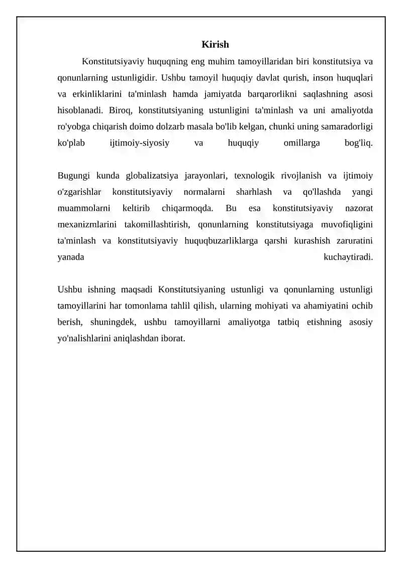 Konstitutsiyaviy huquq fanidan: Konstitutsiya va qonunlarning ustunligi 3