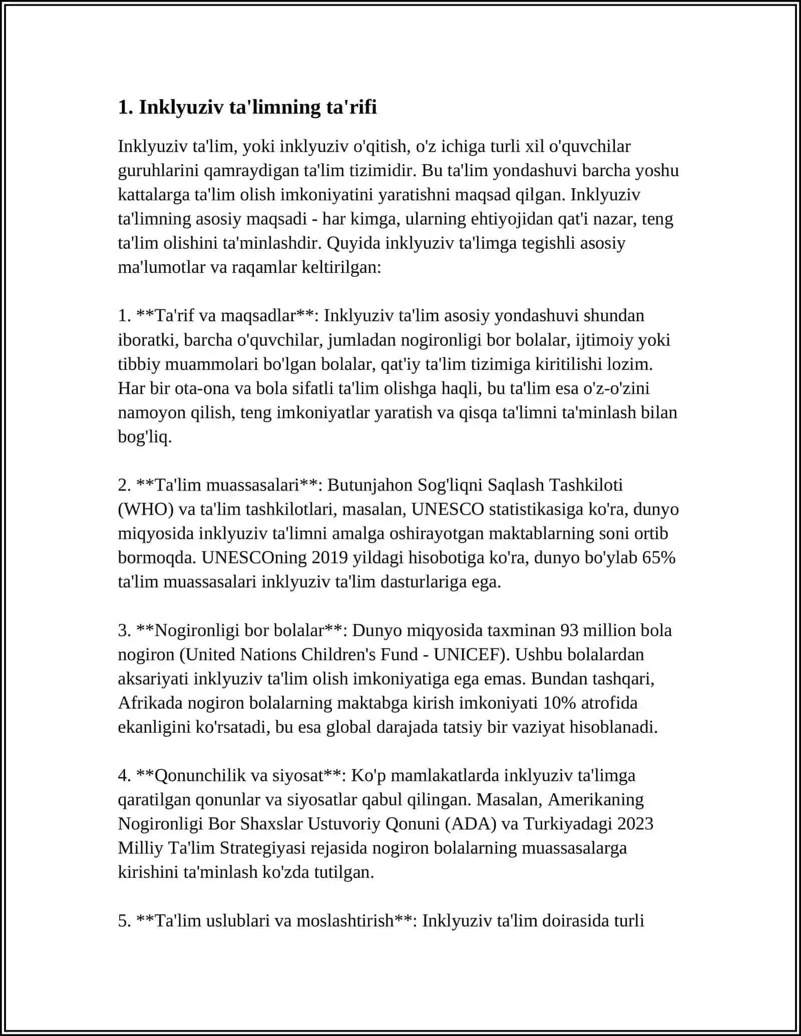 MUSTAQIL ISH Mavzu: INKLYUZIV TÀLIM 3