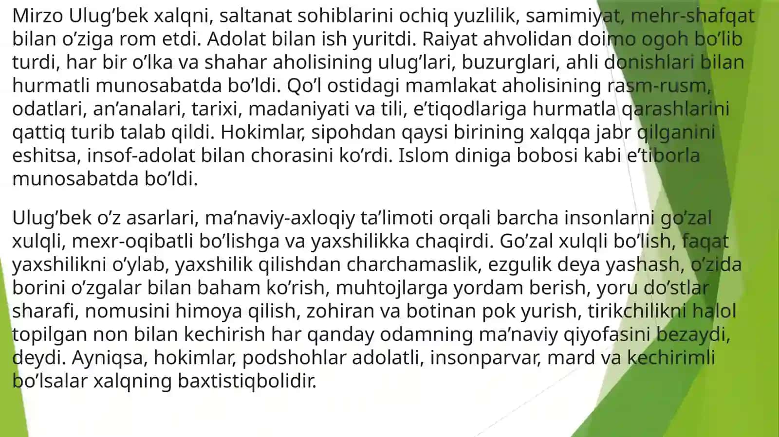Mirzo Ulug’bekning pedagogik g’oyalari va ta’lim rivojidagi ishlari 3
