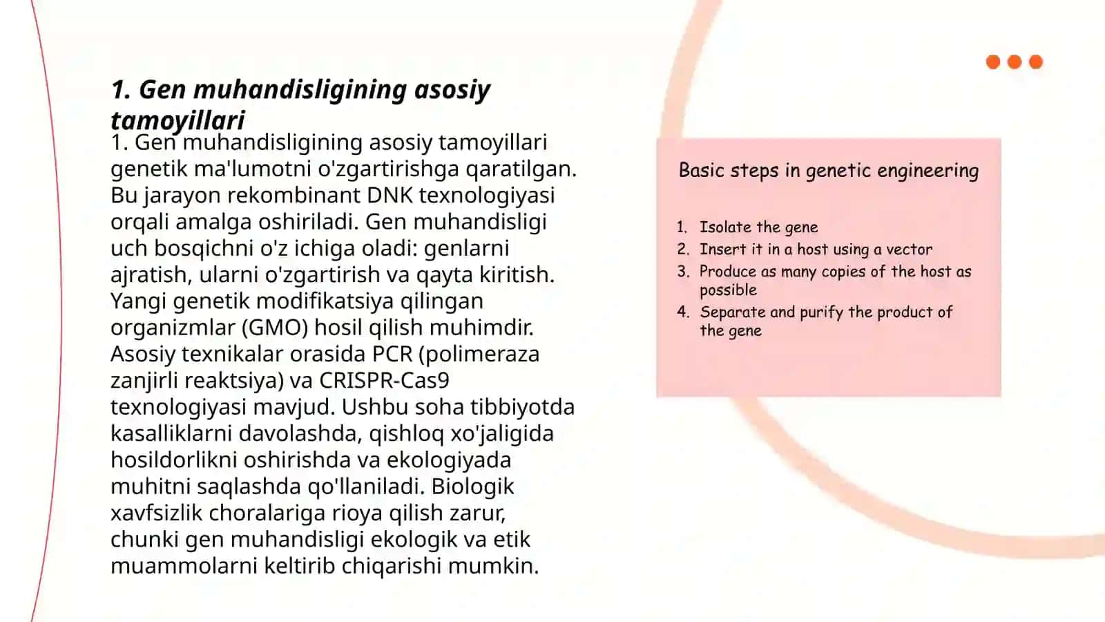 Mikroorganizmlar gen muhandisligi va ulardan foydalaniladigan sohalar 3