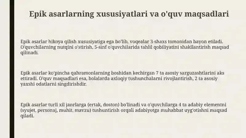 Boshlangʻich sinflarda epik asarlar ustida ishlash uchun metodik tavsiyalar 3