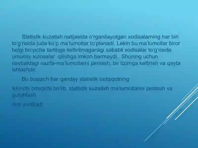 STATISTIK MA’LUMOTLARNI JAMLASH VA GURUHLASH  статистик жамлаш ва гурухлаш 3