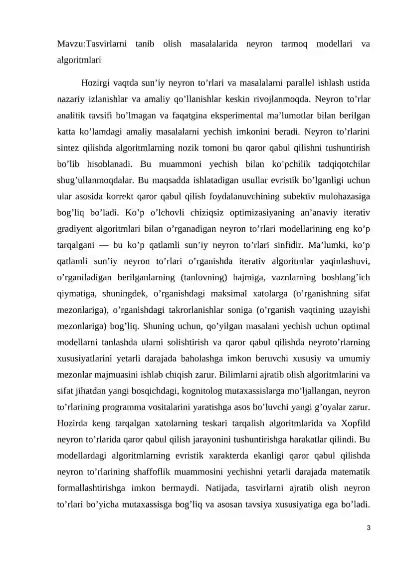 Tasvirlarni tanib olish masalalarida neyron tarmoq modellari va algoritmlari 3