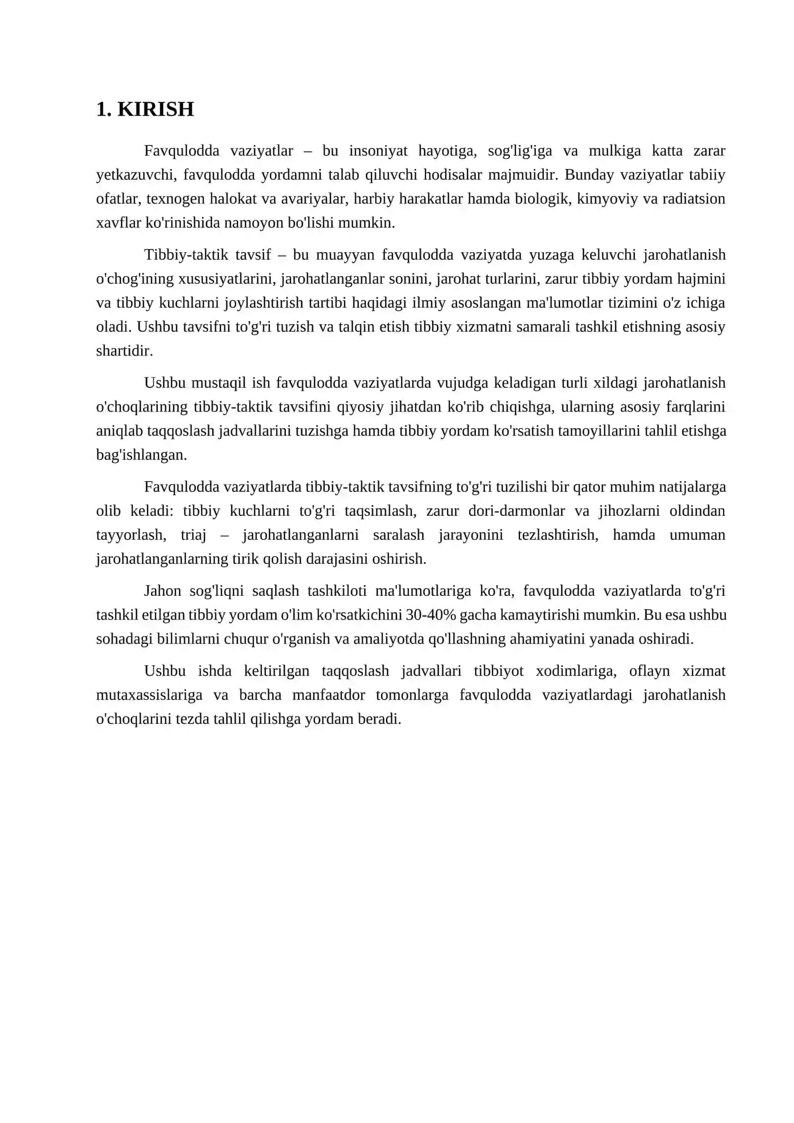 Favqulodda vaziyatlarda vujudga keluvchi jaroxatlanish

o'choqlarining tibbiy - taktik tavsifi 3