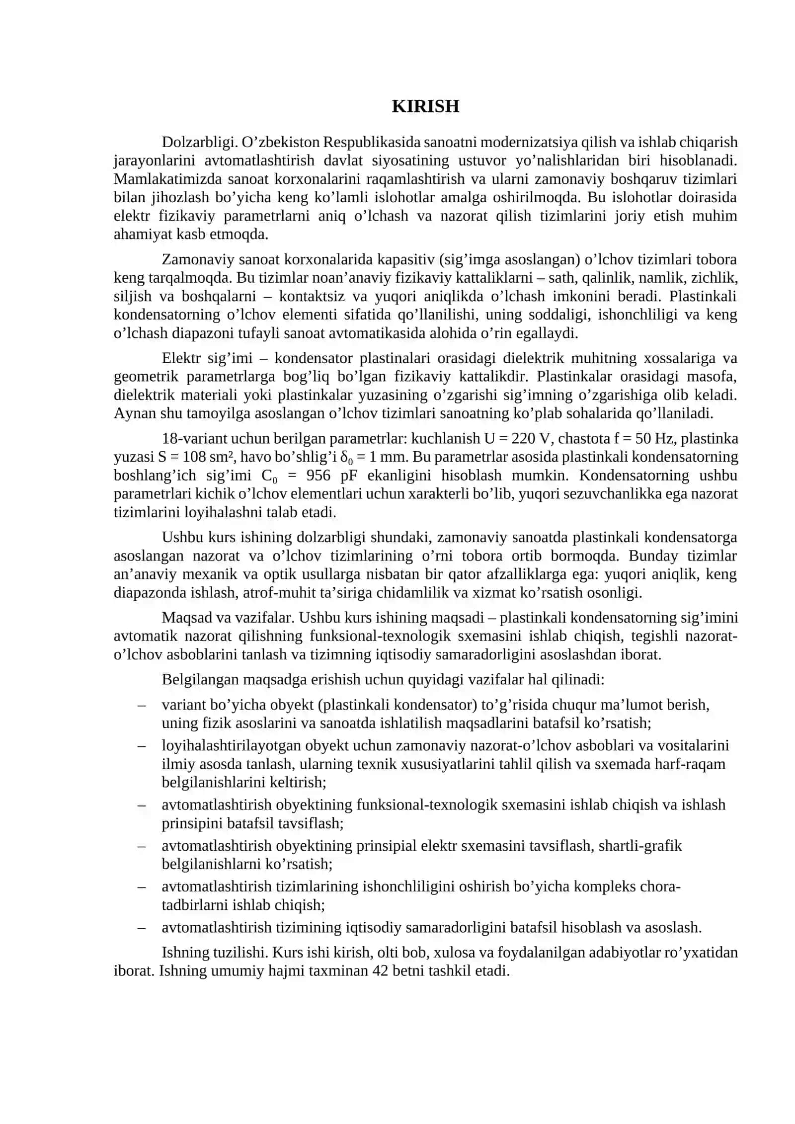 Plastinkali kondensatorning sig’imini avtomatik nazorat qilish tizimini loyihalash 3