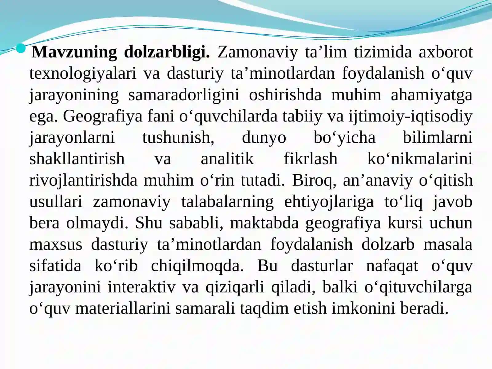 Geografiya kursi uchun amaliy ta'minotni amaliy sinov va tahlil qilish 3